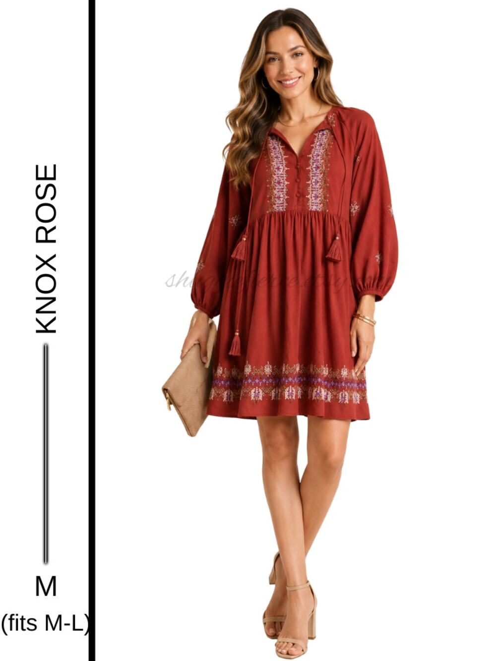 MSRP: $34.99  ✨ Size M (fits M-L) Knox Rose Embroidered Boho Dress NWT Pockets ✨